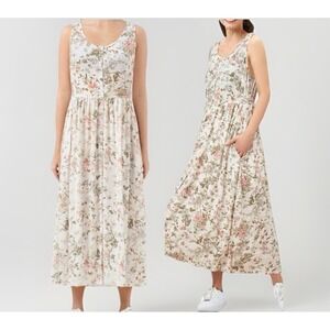 Frye Womens Button Front Floral Gauze Sleeveless Midi Dress Cottage Romantic XXL